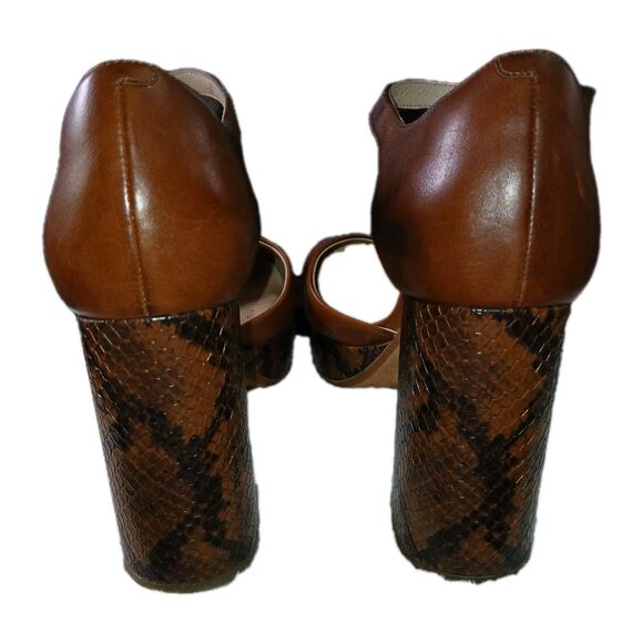 Clarks Mary Janes clogs Brown Leather Platform Straps Snakeskin Block Heel 9 M - Picture 5 of 16